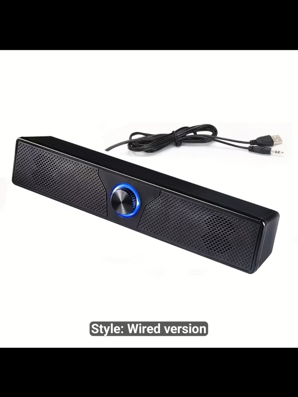 New Portable Wired USB Stereo Soundbar Speaker - Black
